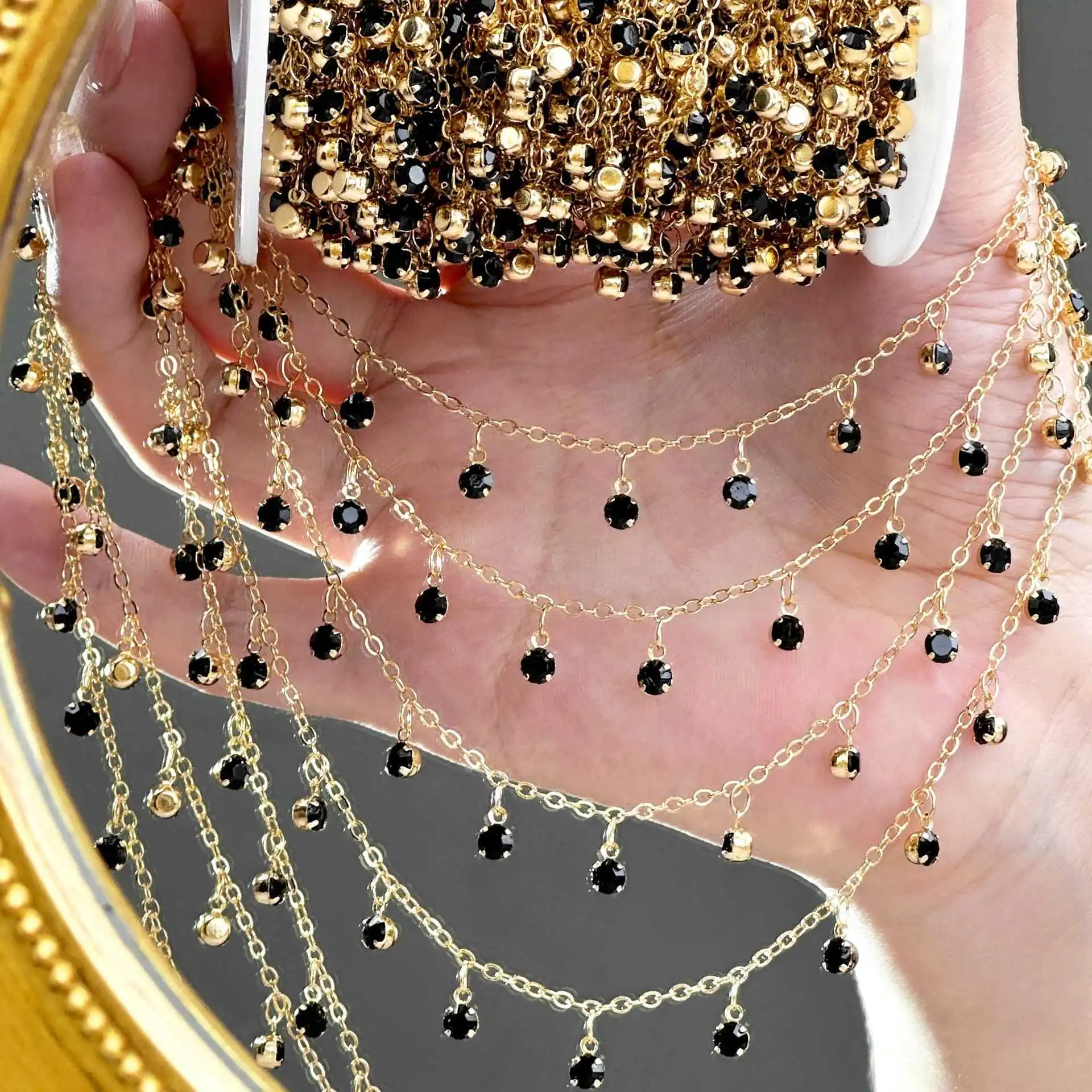 DIY Crystal Glass Rhinestone Dangle Charm Bead Copper Chains