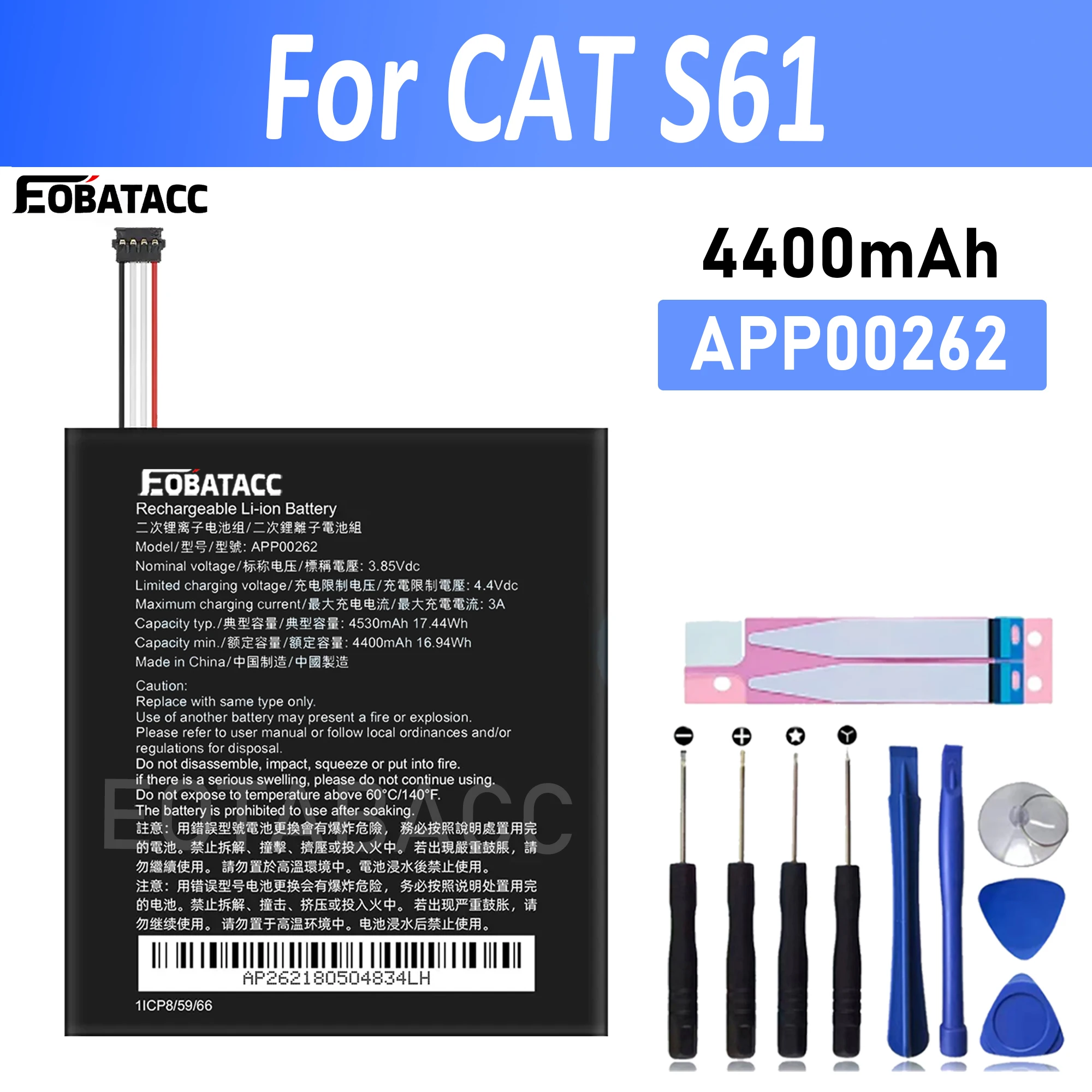 

2025 Years EOBATACC 100% New APP00262 Battery New Battery 4400/4530mAh For Caterpillar cat s61 Mobile Phone Batteries +Free Tool
