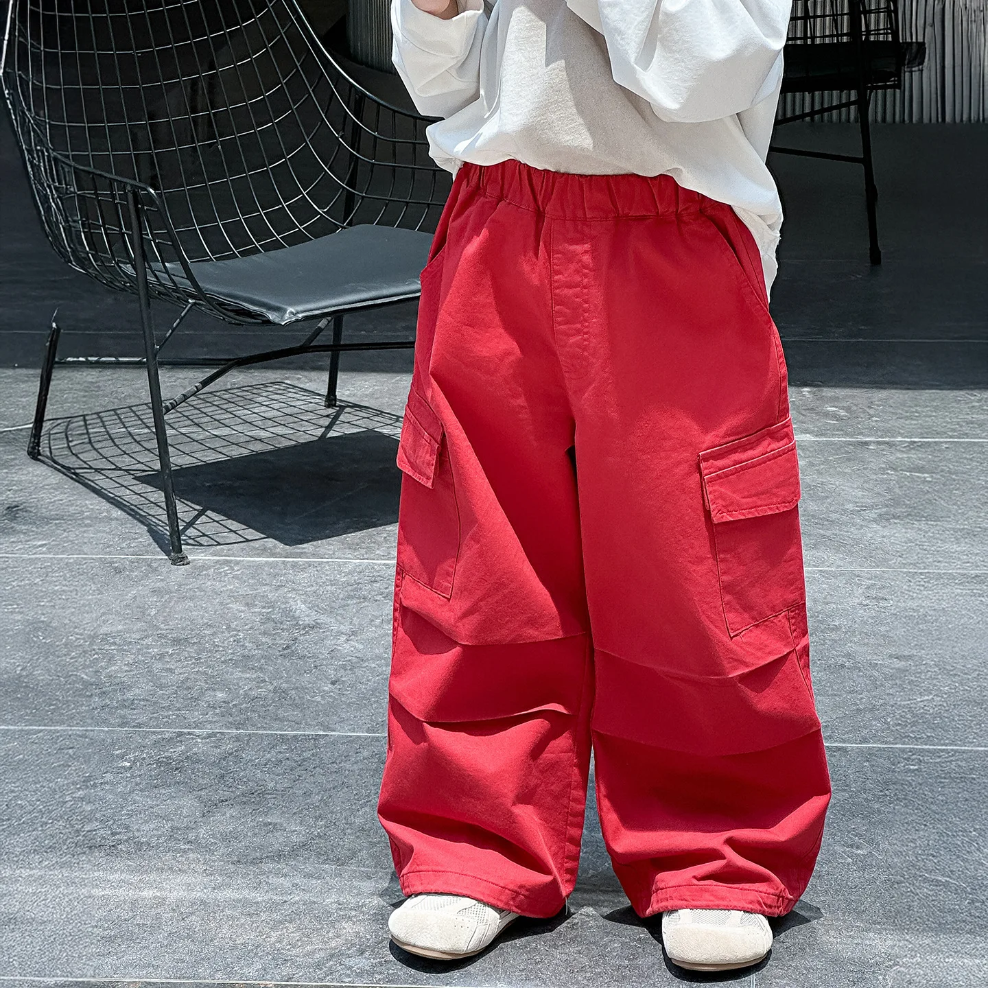 

Брюки-карго для мальчиков, весенне-осенняя корейская детская одежда, новинка 2025 года, детские красные рабочие брюки, трендовые повседневные брюки для мальчиков