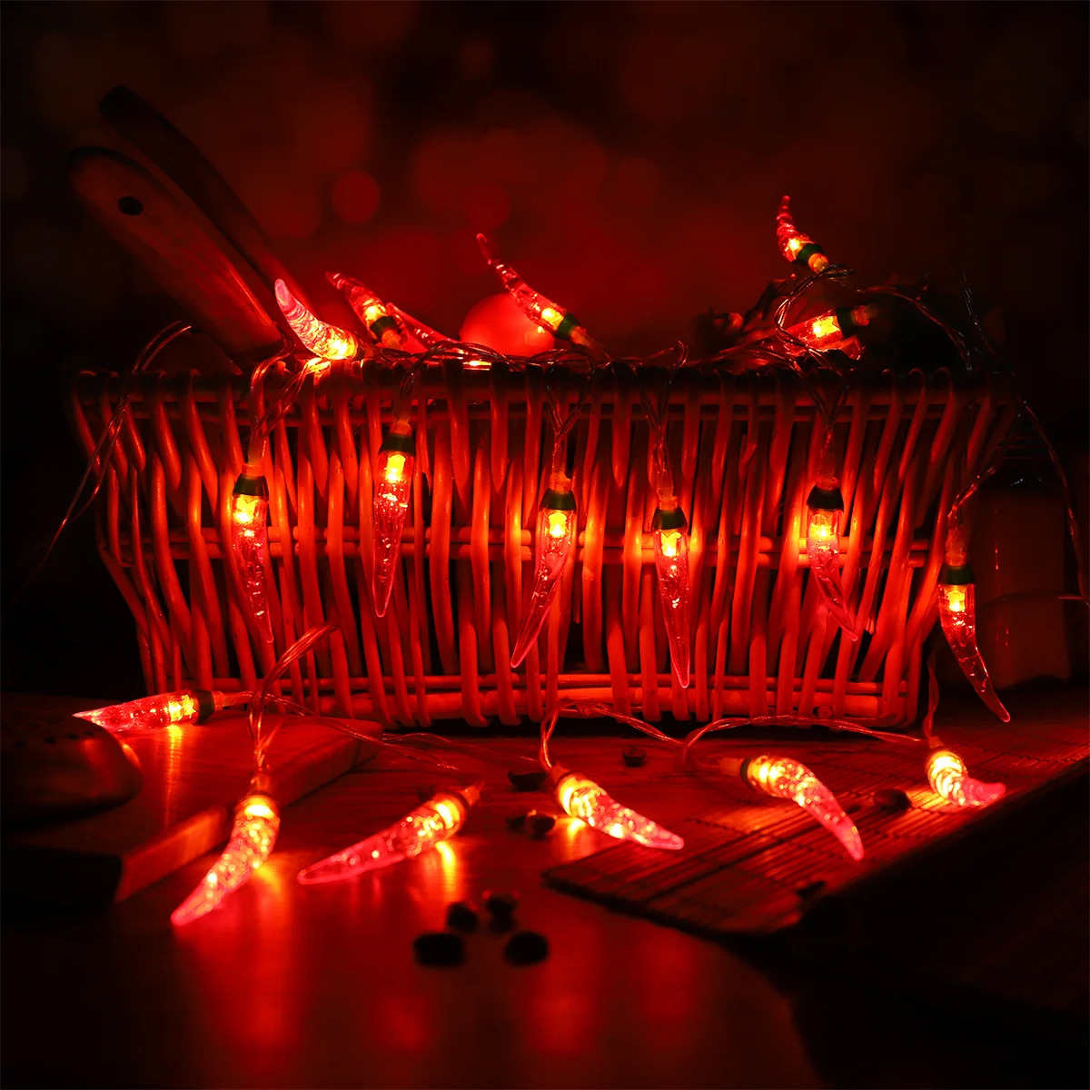 OSALADI Chili String Lights 3 Meters 20 LEDs Powered Pepper Lights Decorations for Patio Fence Deck Balcony Camping