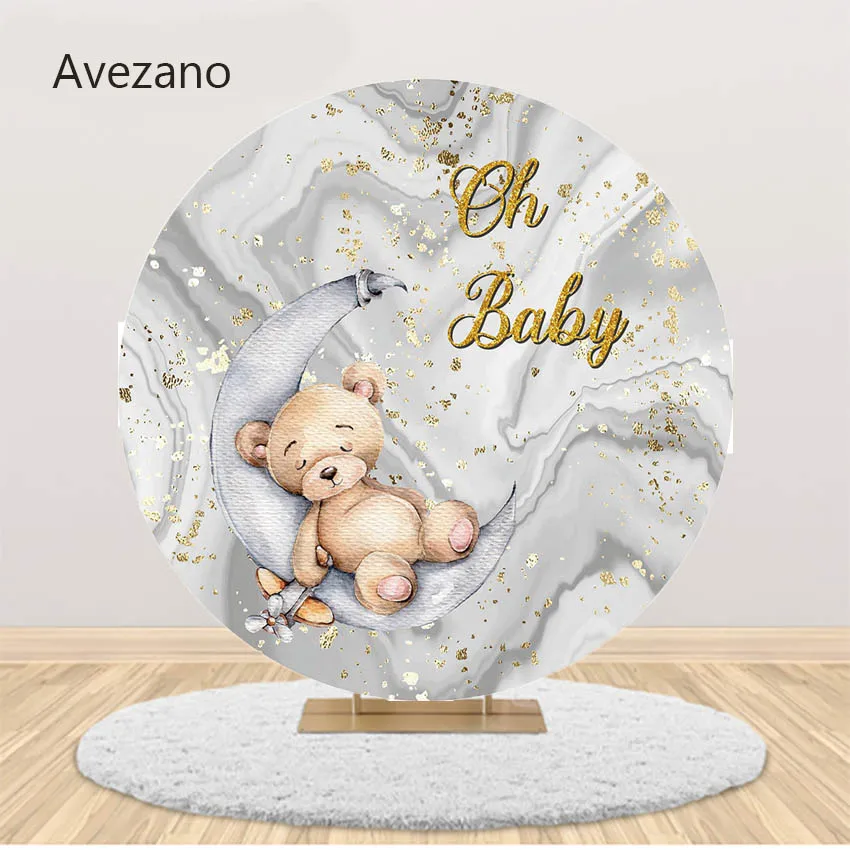 Avezano Backdrops for Photography Gray Marble Baby Shower Bear Round Cylinder Background Cover Party Decor Photo Studio Props