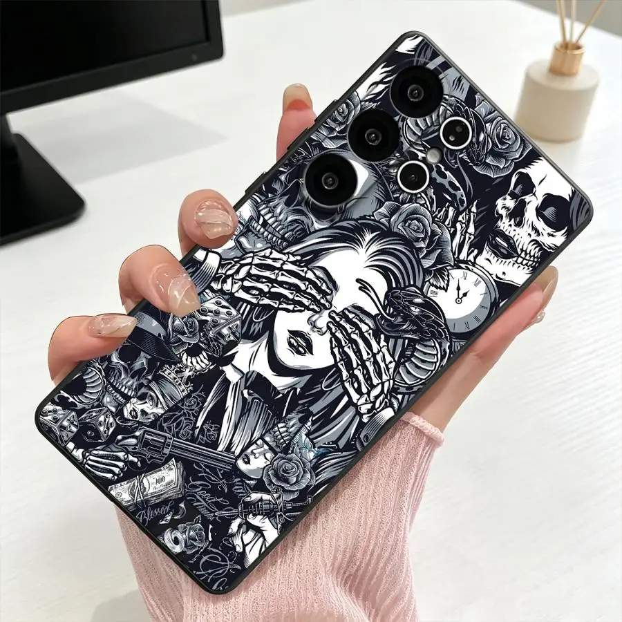 Phone Cover Case for Samsung Galaxy S26 Ultra S25+ S20 S24 S21 FE S23 Note 20 8 9 10 S25 Plus S10 S9 S26+ S24+ Skull Rose Snake