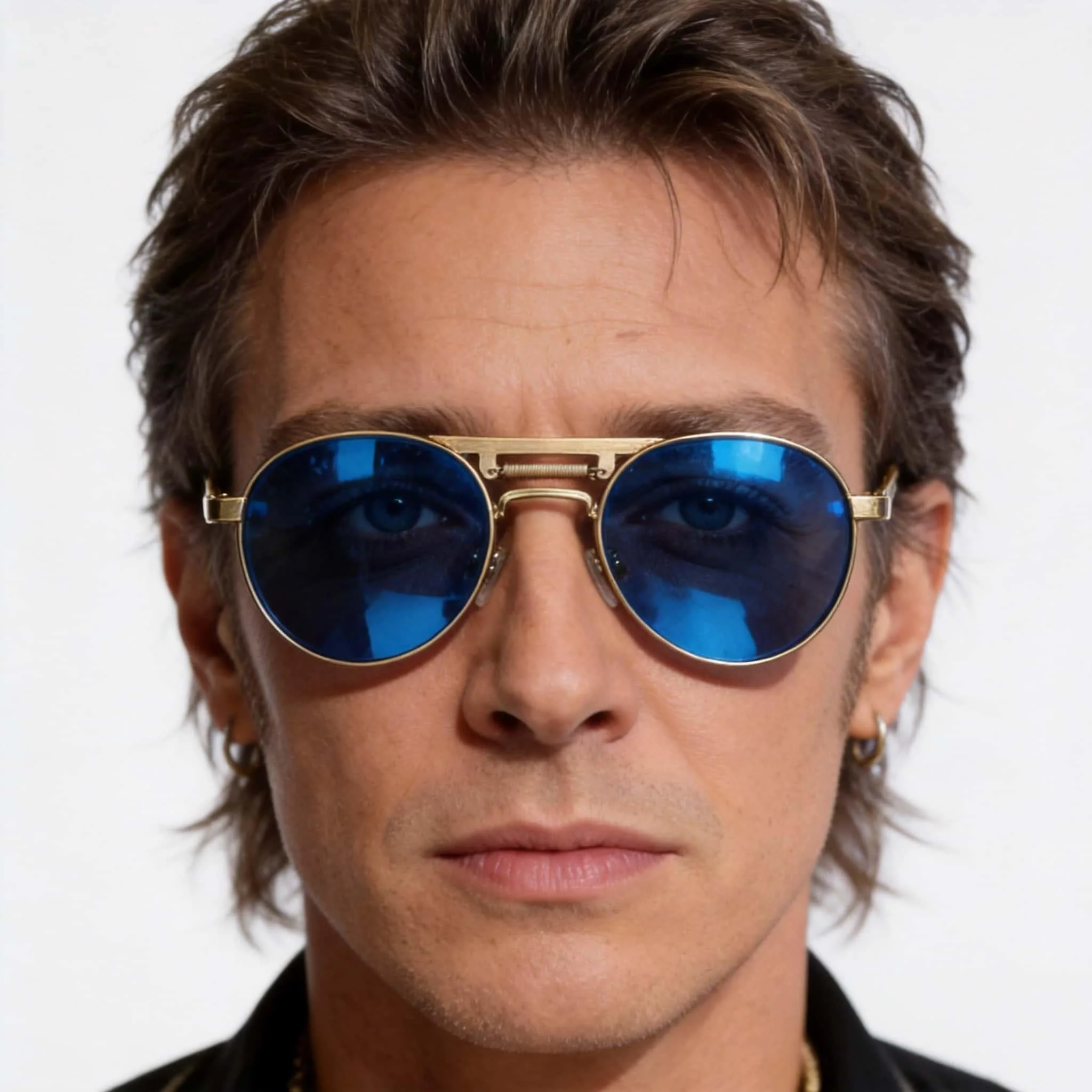 Round Blue Mirror Lens Punk Spirit Metal Frame Spring Element Driving Sun Glasses Men Women