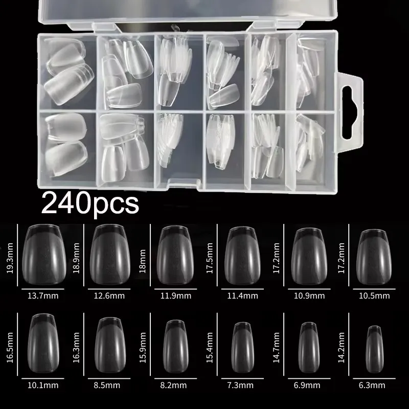 240 peças/caixa semi-fosco xxs amêndoa dicas de unhas cobertura completa gel macio falso extensão de unhas artificiais perfeito para camas de unhas ultra-curtas