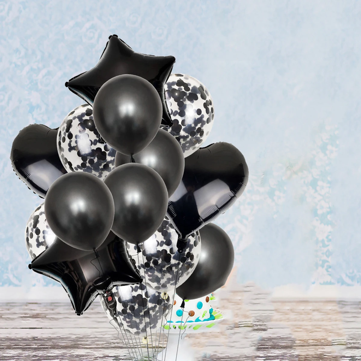 

14Pcs Aluminium Film Balloons Set Heart Pentagram Pearlescent Latex Sequins Party Decoration Photo Props Ornament for Birthday