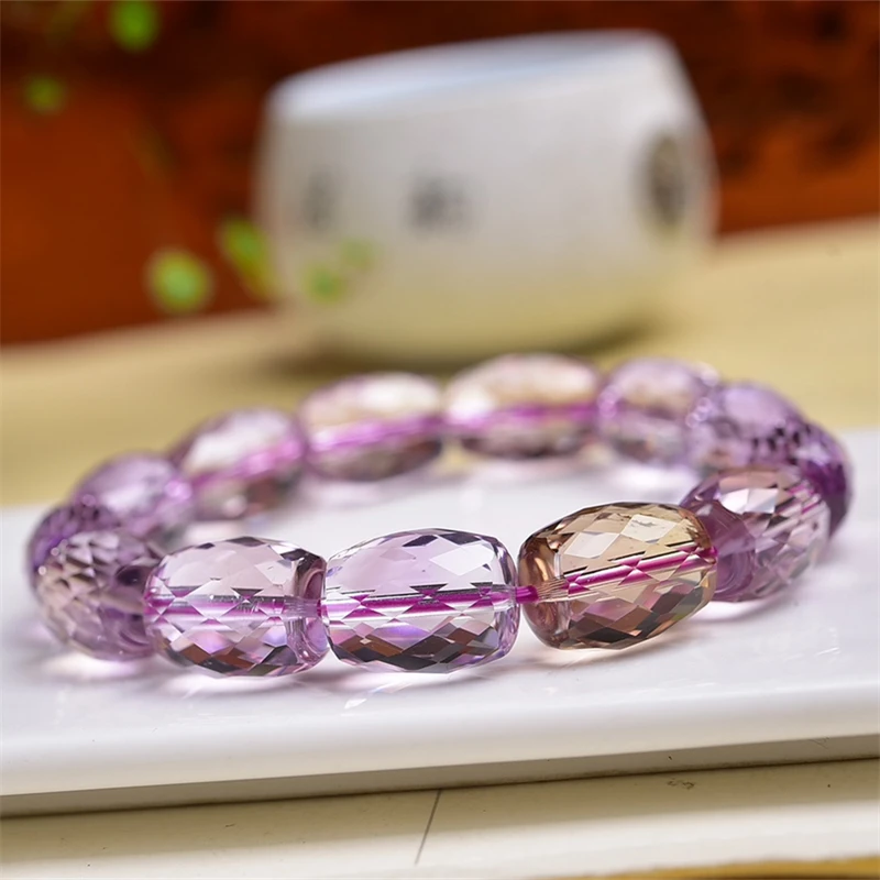 11x15mm Natural Brazilian Ametrine Bucket Bead Bracelet Fashion Reiki Gemstone Round Beads Bracelets Jewelry Couple Gift 1PCS