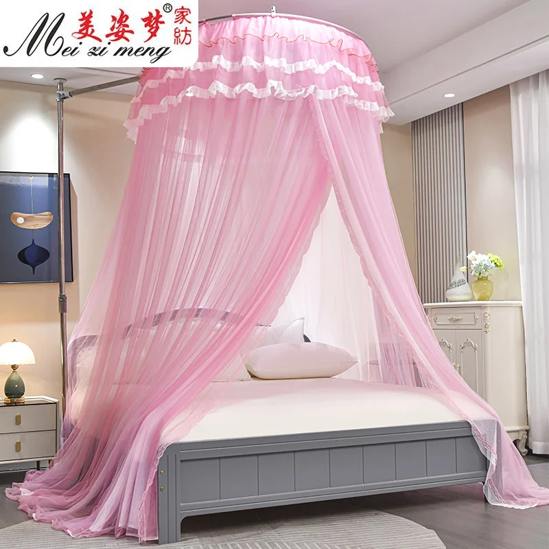 Custom.2025 New Trendy Double-Layer Round Mosquito Net with Encrypted Home Use, Princess Style Hanging Bracket