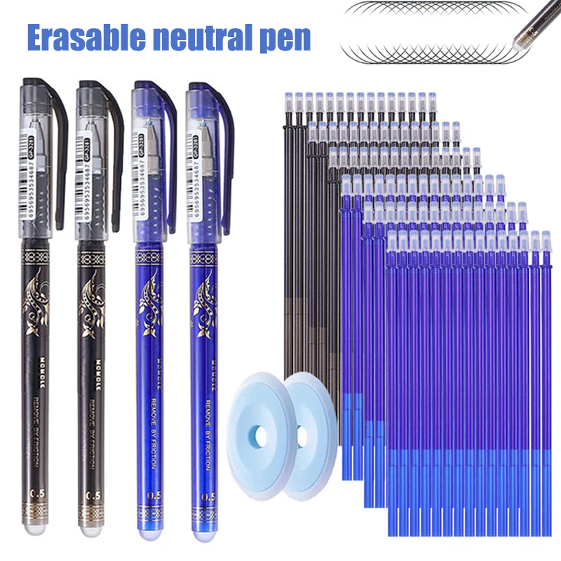 Blue Black 0.5mm Erasable Gel Pen with Eraser Refills Magic Ink Washable Handle Rods School Office Writing Drawing Supplies