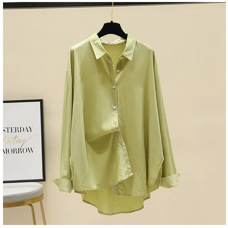 2023 Autumn Women\'s Wear Tencel Cotton Loose Relaxed Sunscreen Shirt Korean Edition Solid Color Versatile Drop Long Sleeve Top