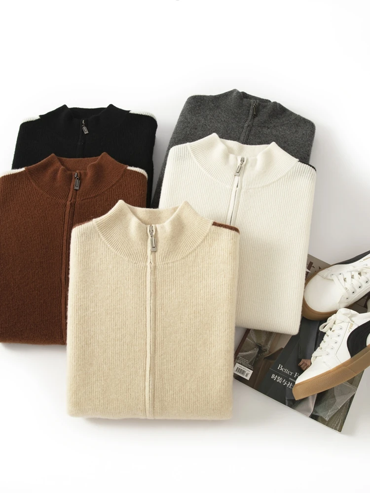 

Chic Zippered 100% Merino Wool Cardigan Autumn Winter Man Thick Soft Warm Couple Style Knitted Sweater Male Clothing Tops 2025