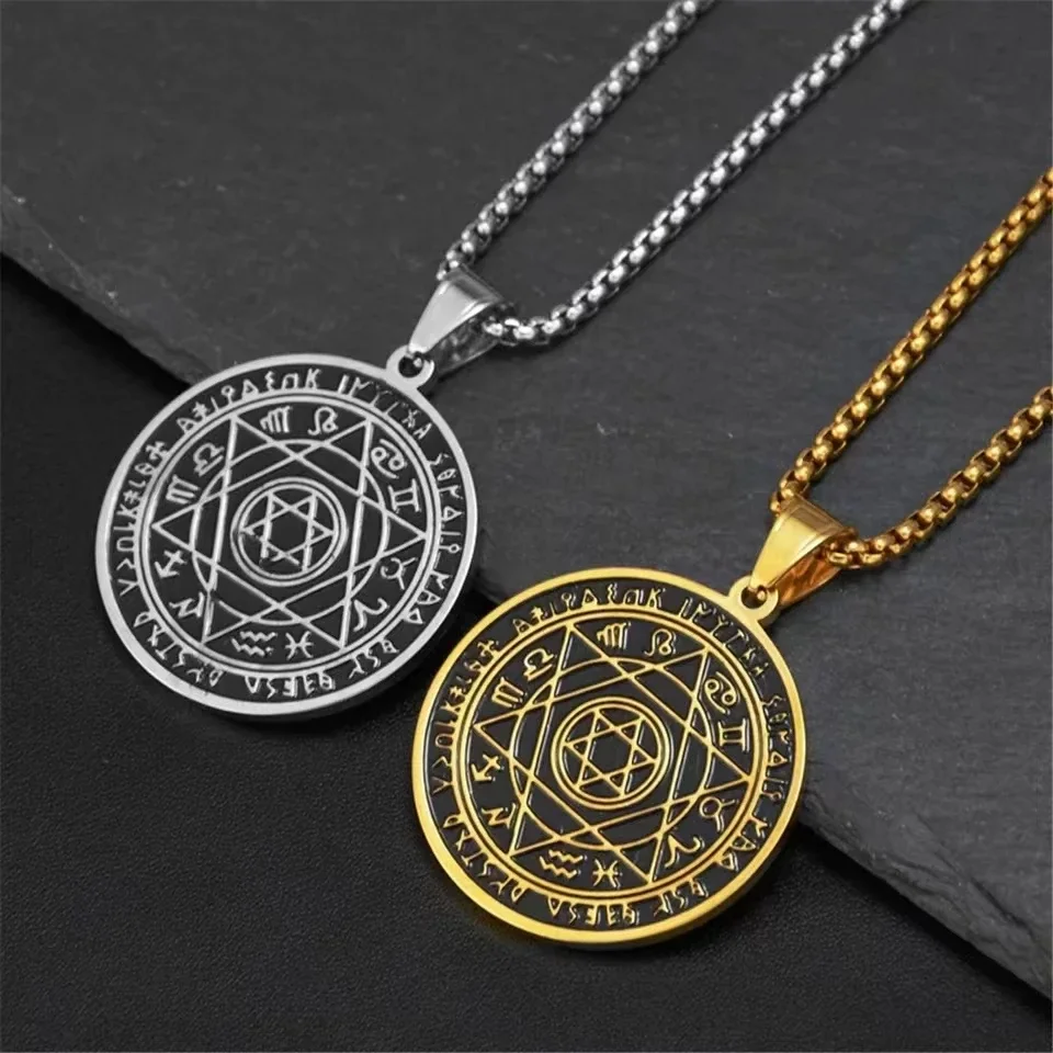 Amulet Seal Solomon Six Pointed Star 12 Constellation Pendant Stainless Steel Necklace Men Women Fashion Jewelry Gifts