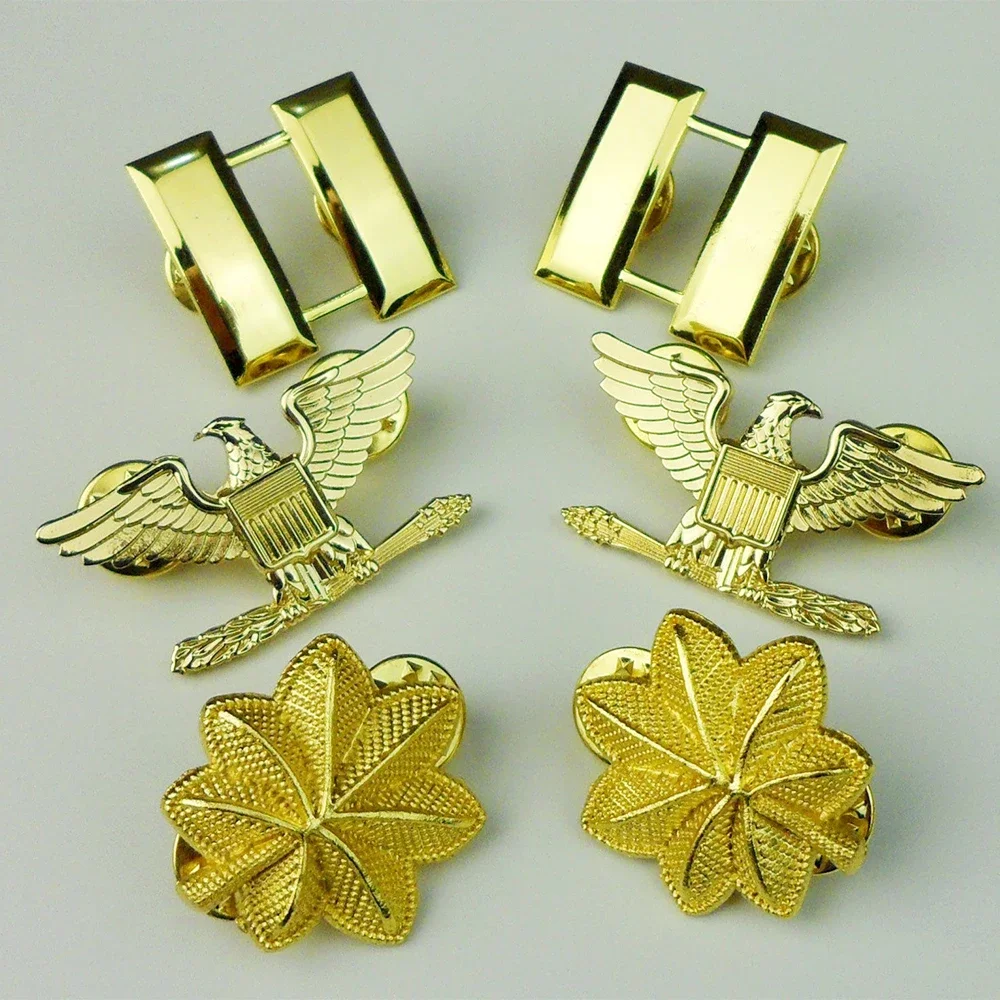 

Golden Rank Insignia Captain Major Colonel Lieutenant Commander Cockade Navy Collar Pin US Badge Set