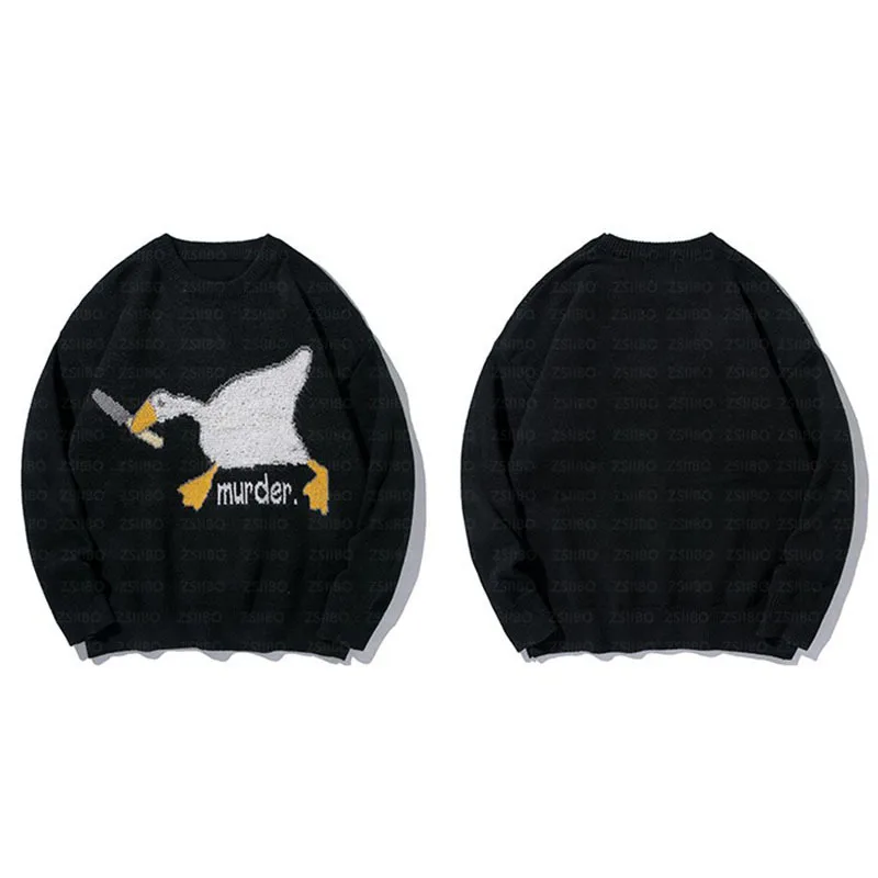 

Winter Harajuku Women Sweater Cartoon Spoof Goose Print Pullover Casual O-neck Knit Top Hip Hop Loose Sweater Couple Streetwear