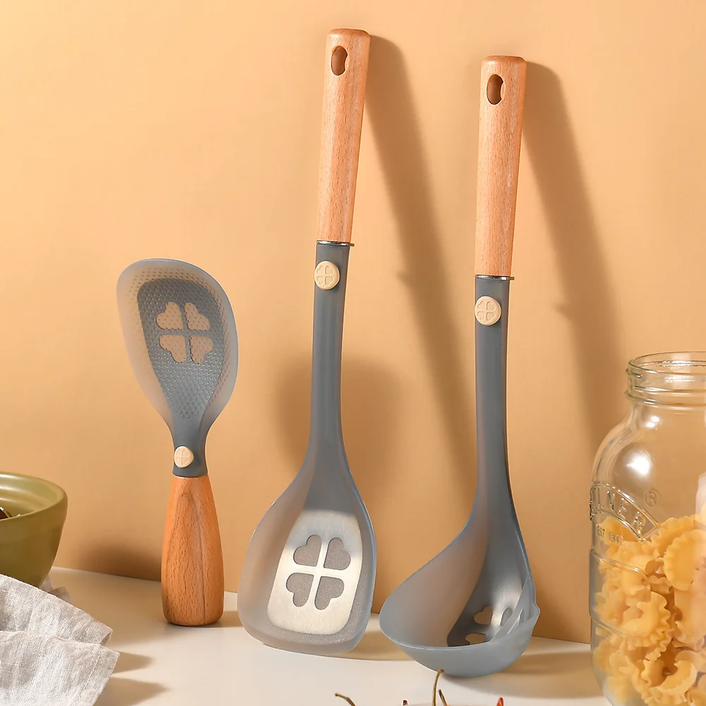 

Heat-Resistant Silicone Spatula - Non-Stick Safe Cooking Shovel, Oil Filter Spoon & Vertical Rice Scoop for Frying & Stir-Frying