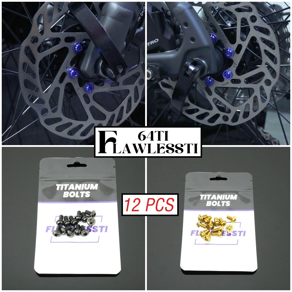 

FLAWLESSTI M5x10 Gr5 Titanium Brake Disc Rotor Bolt For Bicycle 12 PCS