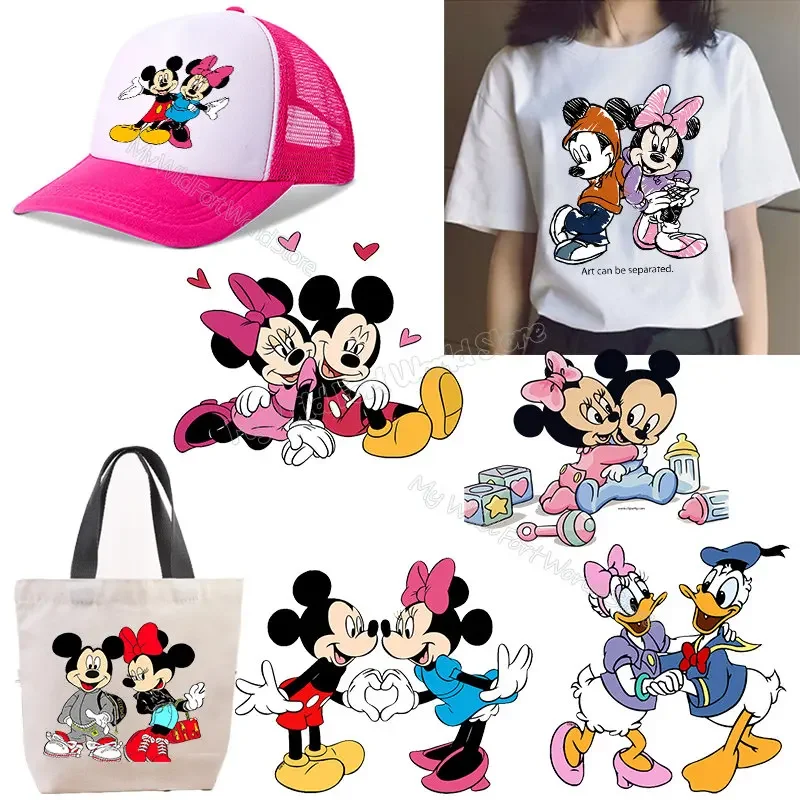 Mickey Minnie Mouse Iron on Thermo-Sticker Disney Donald Duck Pluto Hot Transfer DIY Clothes Patches for Lovers Hoodie Shirt