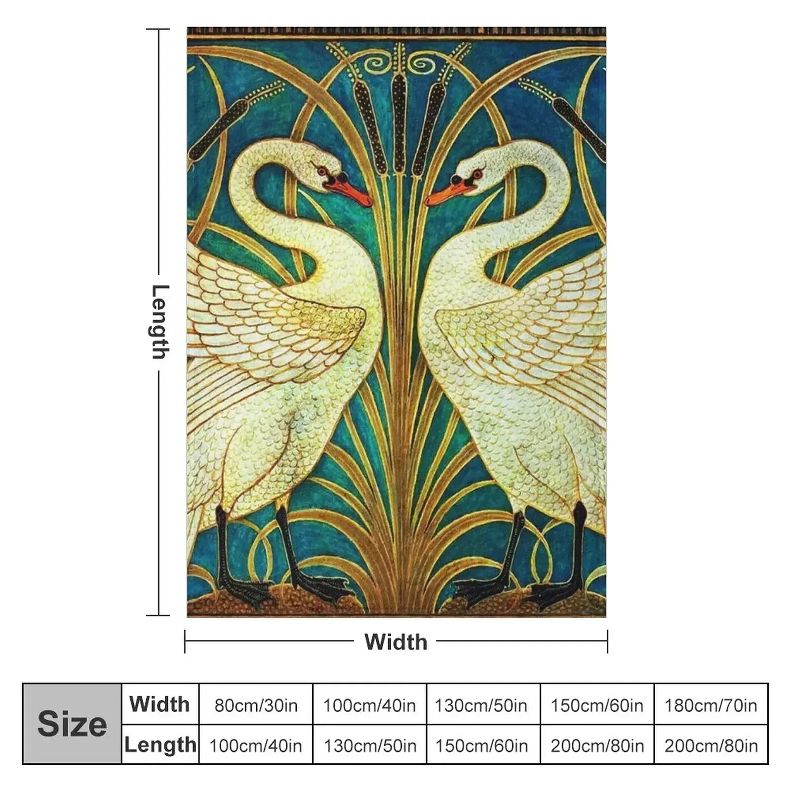 TWO WHITE SWANS AMONG REEDS IN BLUE Art Nouveau Animals Throw Blanket Shaggy Designers Sofa Quilt cosplay anime Blankets