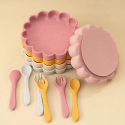 Hot Sale Children's Dishes Set Baby Silicone 3pieces Feeding Set Kids Suction Bowl Dieshs Plate Toddler Spoons Baby Accessories