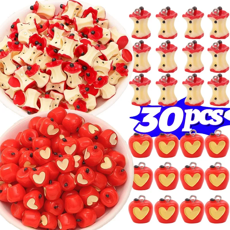 5/30Pcs Mini Red Apple Core Resin Charms Crafts DIY Simulation Fruit Resin Pendants Necklace Bracelet Keychain Jewelry Accessory