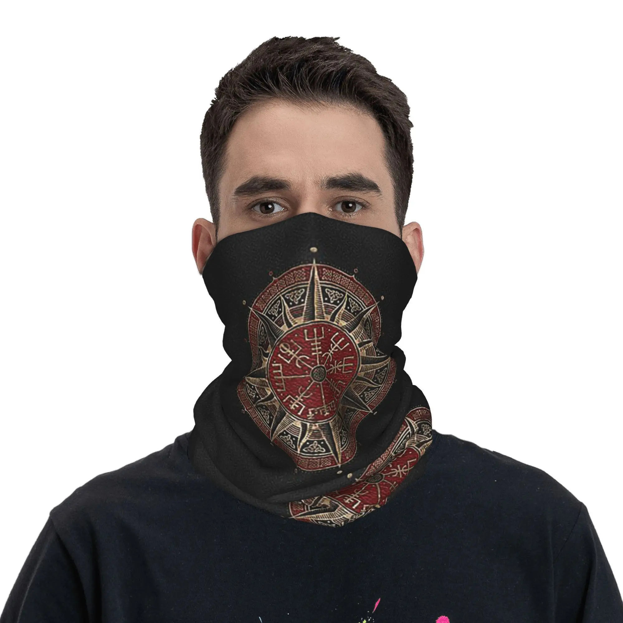 Vegvisir Viking Compass Black and red Leather Bandana Neck Cover Printed Magic Scarf Multi-use Balaclava Riding For Men Women