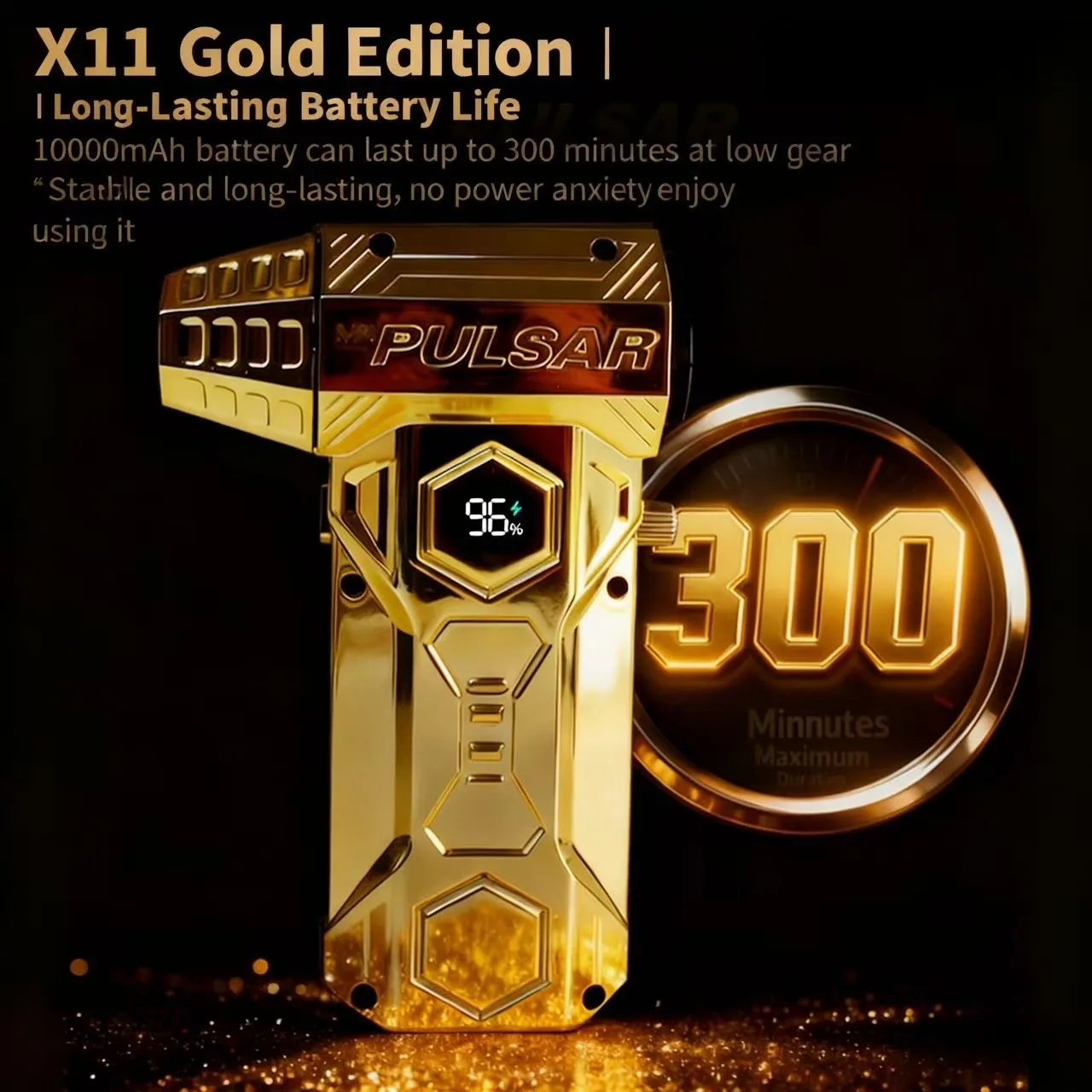 The powerful fan of the Gold X11 Pro Max operates at 990,000 RPM and has a wind speed of 75 meters per second,10000mAh.