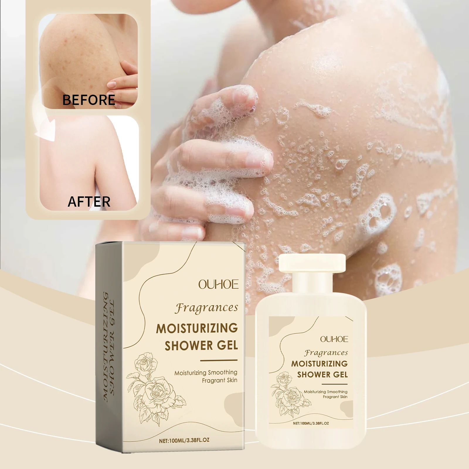 Feuchtigkeitsspendendes Duschgel 100 ml – feuchtigkeitsspendendes Körperwaschgel, duftende Haut, weichmachend, vegan, parabenfrei, für trockene und empfindliche Haut