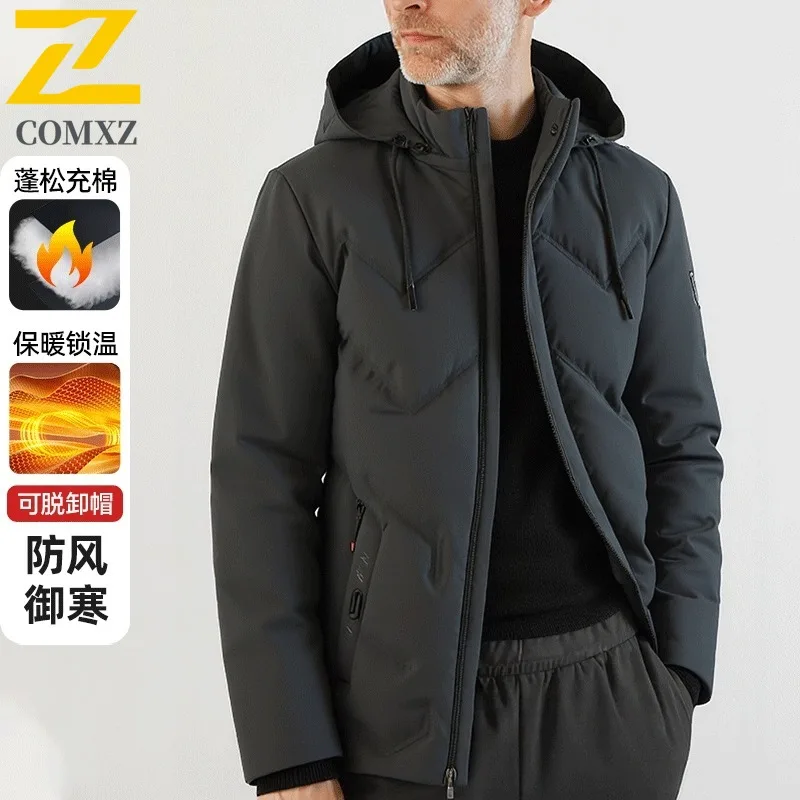 

COMXZ Мужская дорожная куртка вневременной дизайн с капюшоном офисная утолщенная теплая парка повседневная легкая зимняя одежда для путешествий