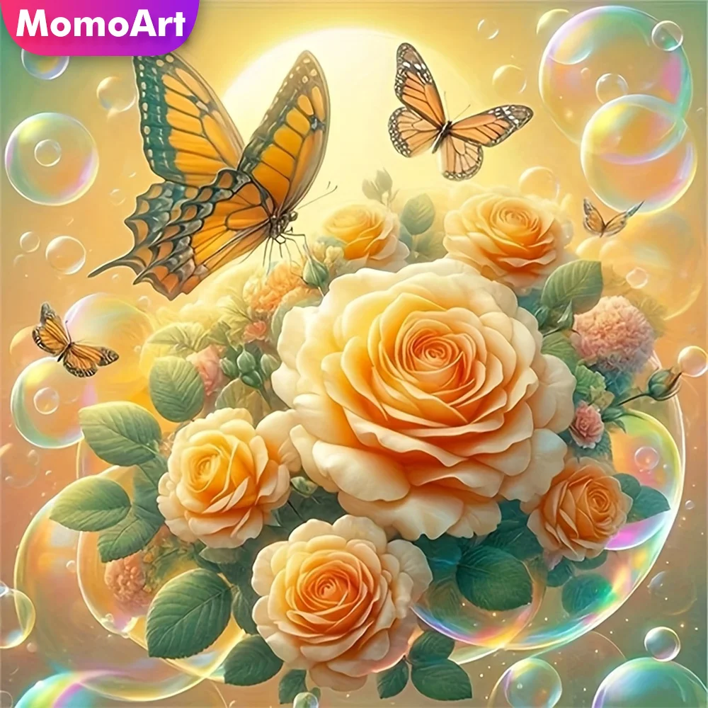 Momoart DIY Diamant-Mosaik Kamelie Blume Handgemachtes Diamant-Gemälde Schmetterling Acryl-Bastelbedarf Stickerei Einzigartiges Geschenk