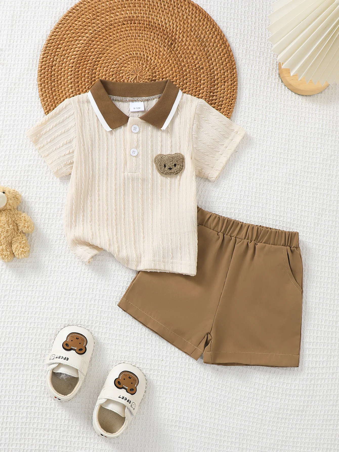 Baby Boy Bear Pattern 2PCS Set Cute Soft Comfortable Breathable T-Shirt & Sport Shorts for Summer Daily Wear And Holiday Parties