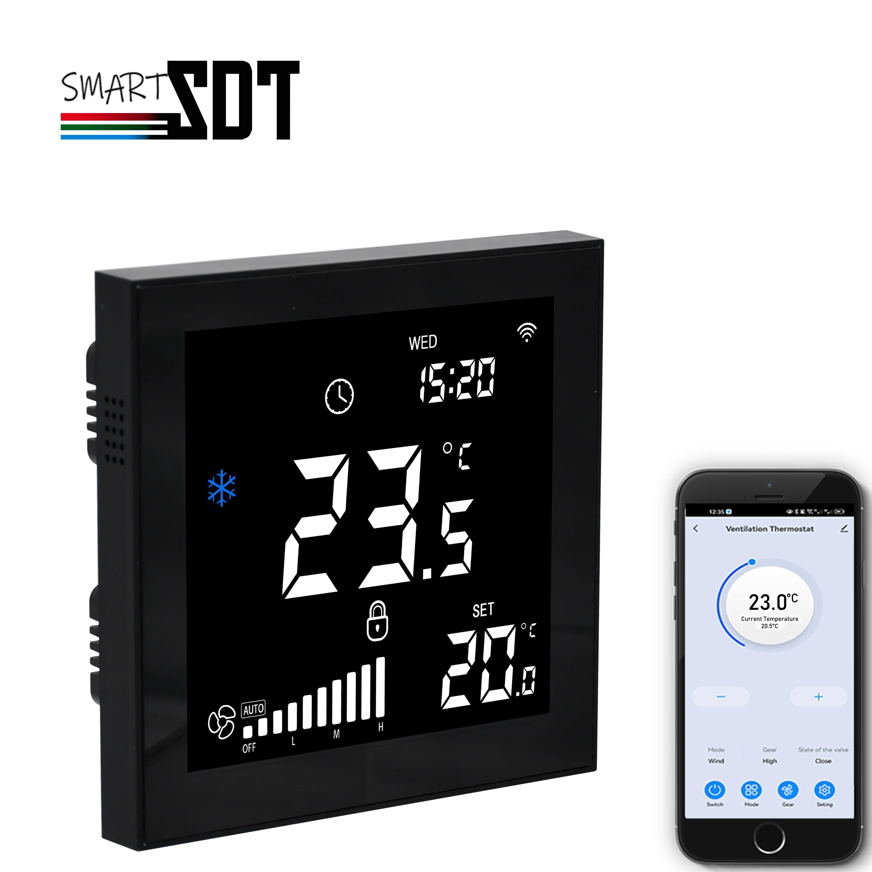 Imagem -02 - Controle Remoto Sensor Controlador de Temperatura Aquecimento e Refrigeração Monitor Interruptor de Ventilação Nenhum ou Relé nc Ventilador de Velocidades Wifi Rs485