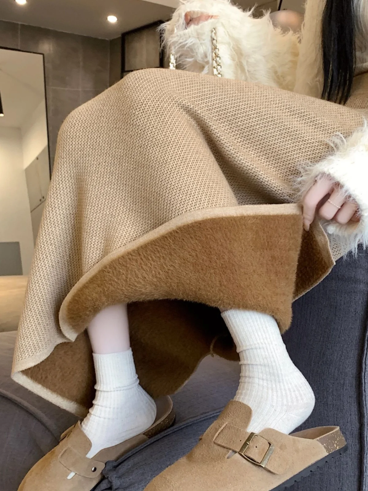 

2025 Women Autumn Winter New Thick Warm Knit Skirt Elegant Vintage Office Ladies High Waist Straight Hem Bodycon Pencil Skirts