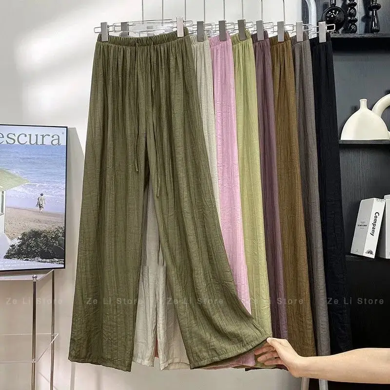 Ice Silk Wide Leg Pants - New Summer Style Lightweight High-Waist Soft-Fitting Casual Japanese-style Ruffled Pants