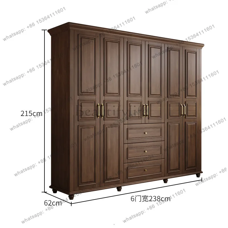 American retro solid wood wardrobe finished cabinet black walnut