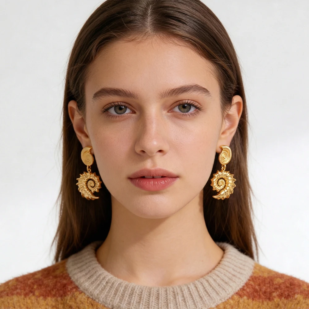 Badu Gold Color Conch Earrings for Women Retro Statement Dangle Earrings Trendy Party Jewelry Gift