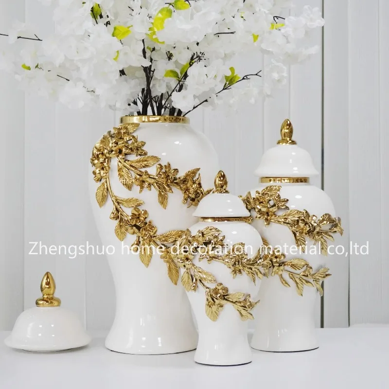 European light luxury handmade decal electroplated gold general bottle living room hotel flower arrangement craft decoration