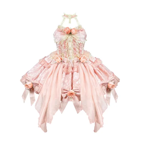 Japanese Harajuku Style Pink Dress for Women, Lolita Slim, Sweet, Kawaii, Fishbone Rose, Jsk Dress, Cool Girl Fashion, Original,