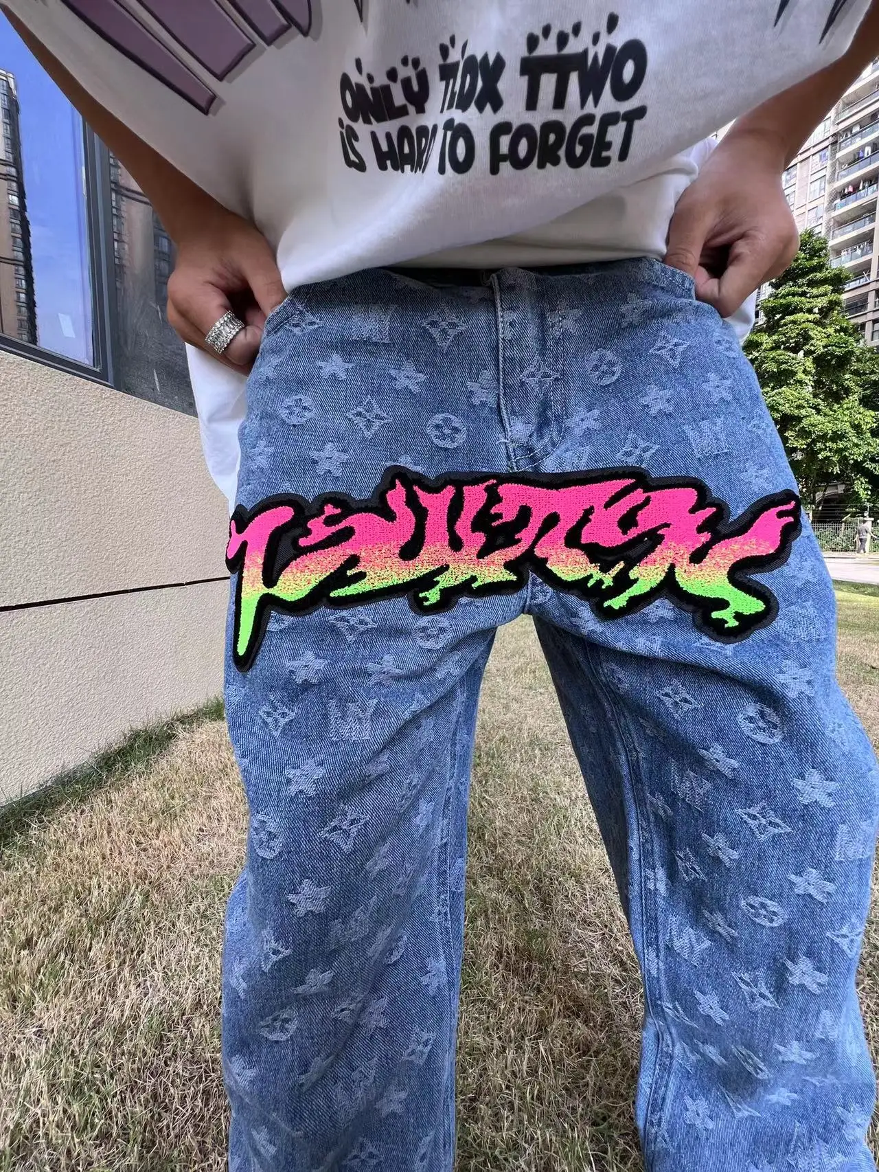 Baggy American Embroidered Jeans Women and Men Spring and Autumn Fashion Brand Street Design Sense Straight Tube Casual