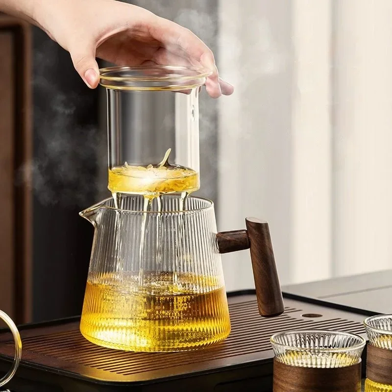 Wooden Side-handle Teapot Household Heat Resistance Single-pot Filter Flower Tea Glass Teapot Anti-slip Handle Kung Fu Teaware