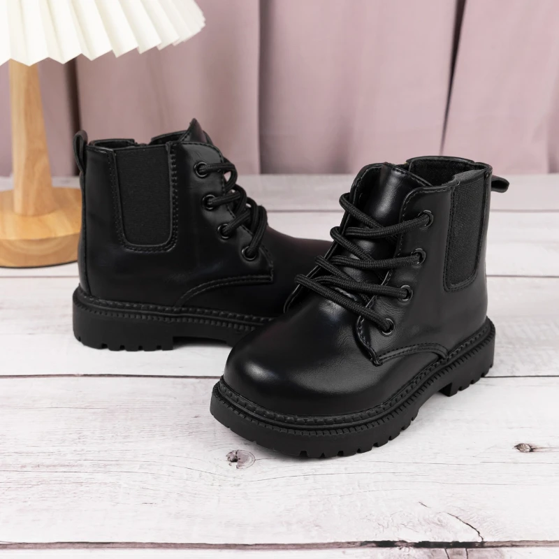 

Весенне-осенние детские классические полусапожки, новые школьные ботильоны на платформе для мальчиков и девочек, черные нескользящие детские повседневные кожаные ботинки