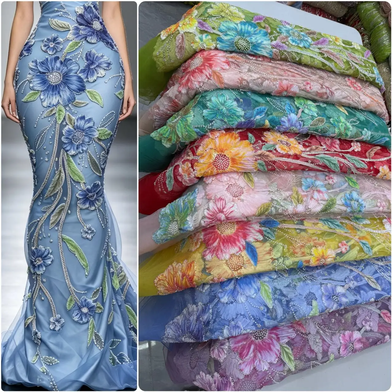 Multi Color African Sequin Tulle Embroidered Lace Fabric 2026 French Beaded Lace Fabric Bridal Wedding Dress Material 3426
