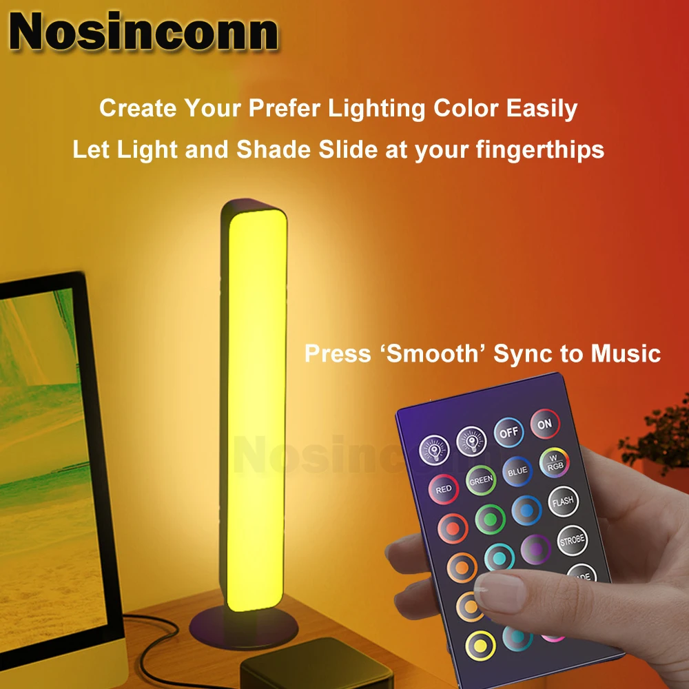 USB LED Bar Decorate Night Lights Remote Control Music Rhythm Ambient Lamp with 4 Dynamic Modes RGB Bar Light for Computer Scene