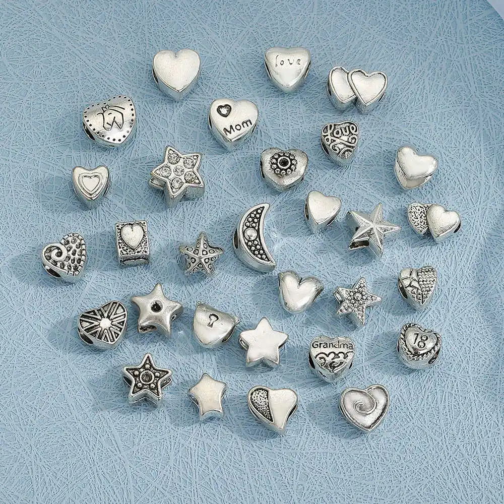 Bracciale e accessorio a catena realizzato a mano con perline distanziatrici in argento antico personalizzato fai da te con foro grande in lega retrò