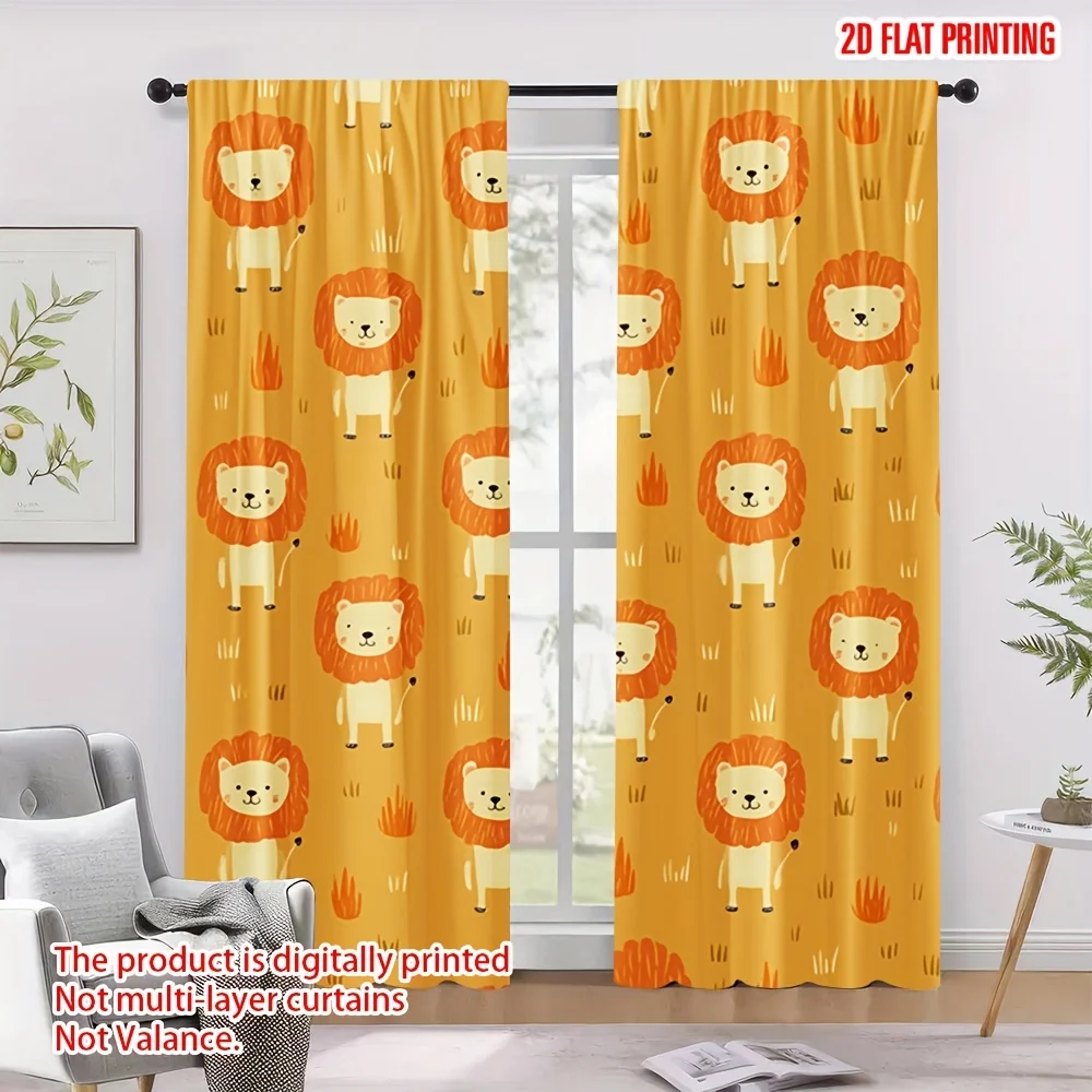 Cartoon lion designed curtains, pole-mounted installation. Suitable for living rooms, bedrooms, dining rooms and hotels.
