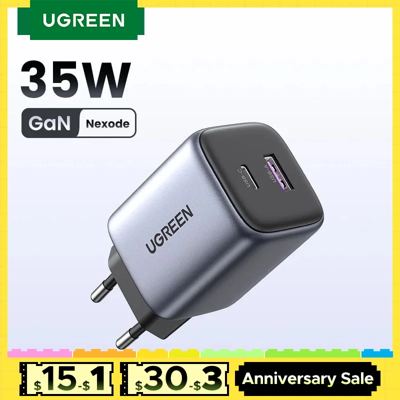 UGREEN GaN 35W Charger USB Charger PD3.0 QC3.0 Quick Charger For iPhone 16 15 14 Pro Samsung Xiaomi iPad Pro USB C Fast Charger