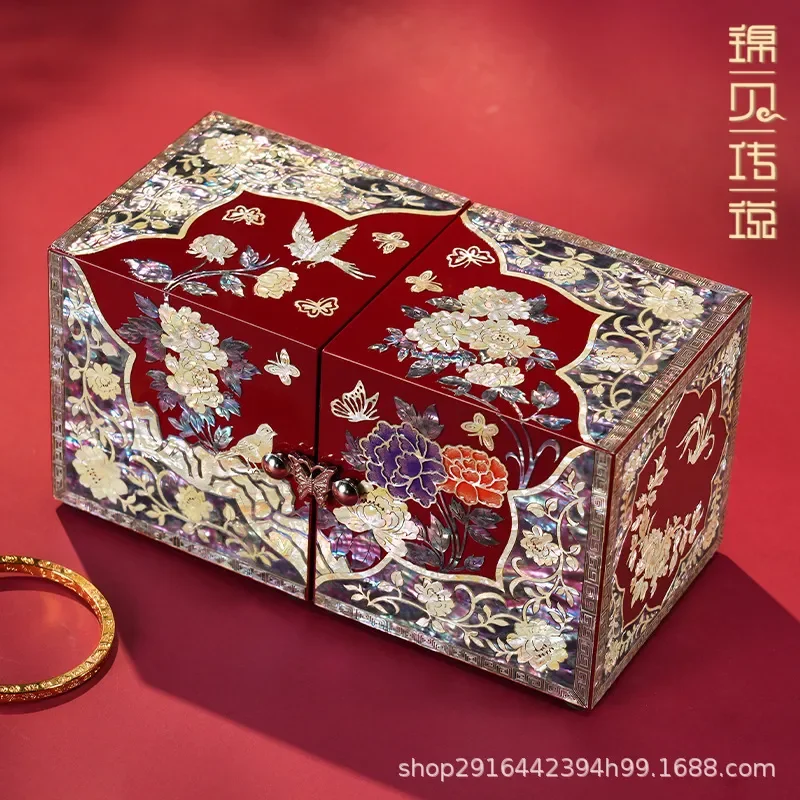 Boîte à bijoux Jinbei Legend Luodian, cadeau de mariage pour la mariée, coffret de rangement triple en or pour la fiancée, trousse de mariée