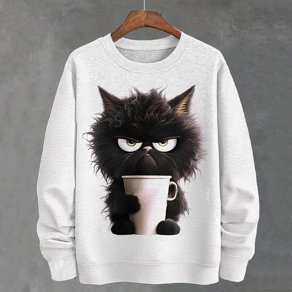 Çay fincanı Kedi 3d Baskı Kadın Giyim Komik Kadın Hoodie Moda Uzun Kollu Kazak Sonbahar/Kış Için Büyük Boy Kapüşonlular Tops