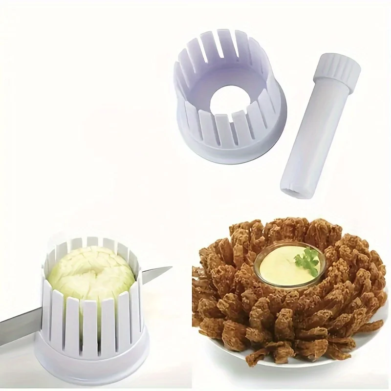 1Set Home Onion Slicer, Onion Blossom Maker - All-in-One Blooming Set W Core Cutter & Knife Guide