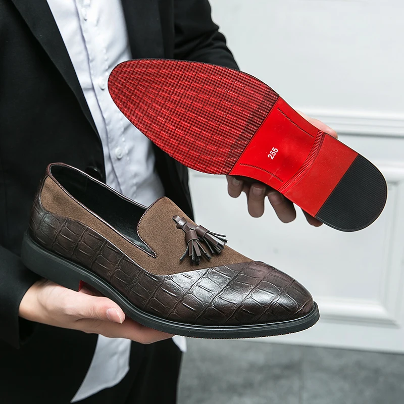 Mocasines italianos de marca de lujo de gamuza con diseño de borlas para hombre, zapatos de cuero hechos a mano de alta calidad, zapatos de boda, zapatos formales