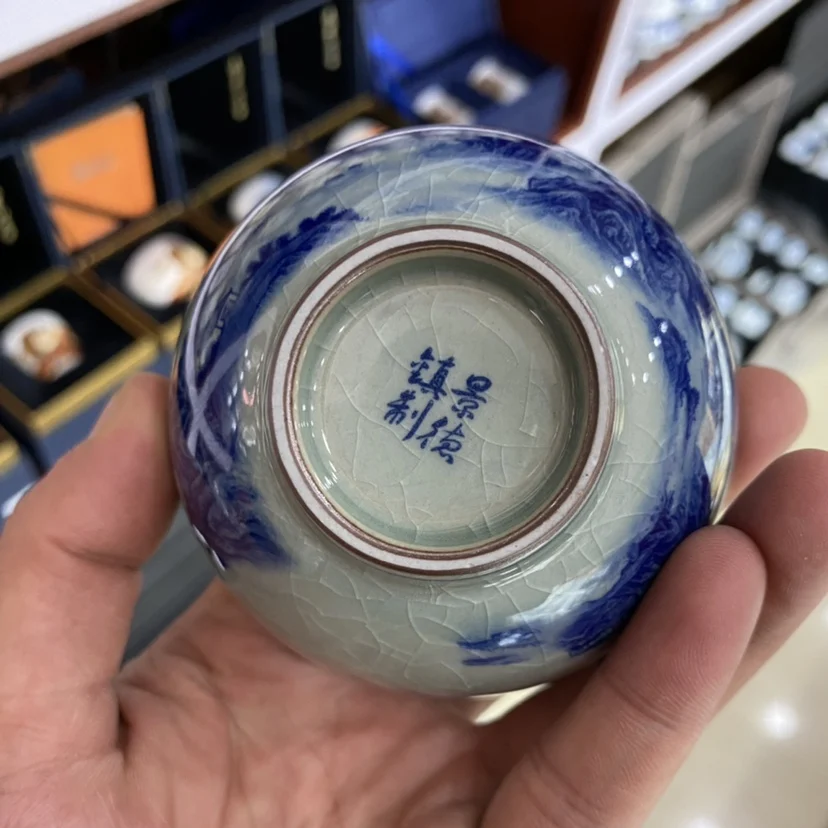 Jingdezhen blue and white porcelain Qianli Jiangshan picture Master cup single cup kung fu tea set ceramic teacup open piece
