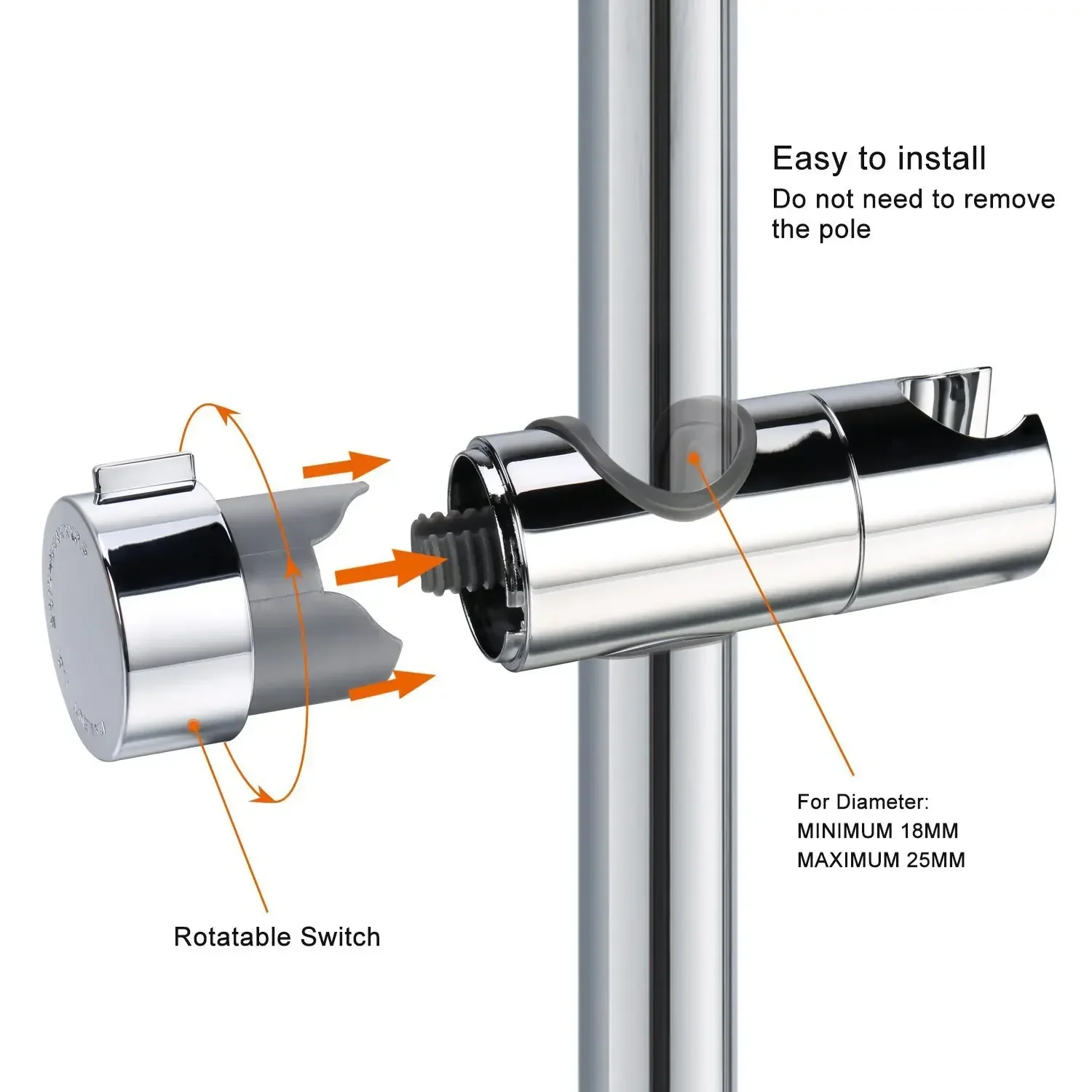 Pemegang kepala pancuran Universal, dudukan Shower Universal dapat disesuaikan 18 ~ 25mm ABS krom untuk aksesori kamar mandi